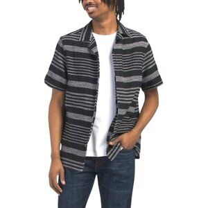 Ben Sherman Mens Black Short Sleeve Striped Button Down Camp Shirt Sz L New